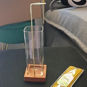 Glass Incense Dispenser with Wooden Base and Jasmine Sticks